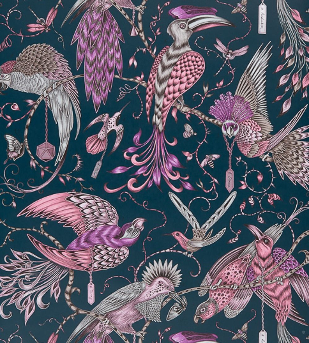 Emma J Shipley Audubon Wallpaper by Clarke & Clarke Pink