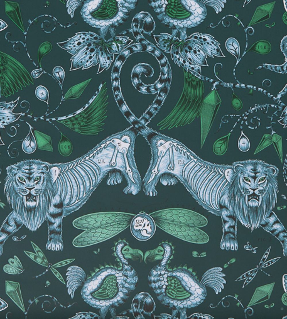 Emma J Shipley Extinct Wallpaper by Clarke & Clarke Navy