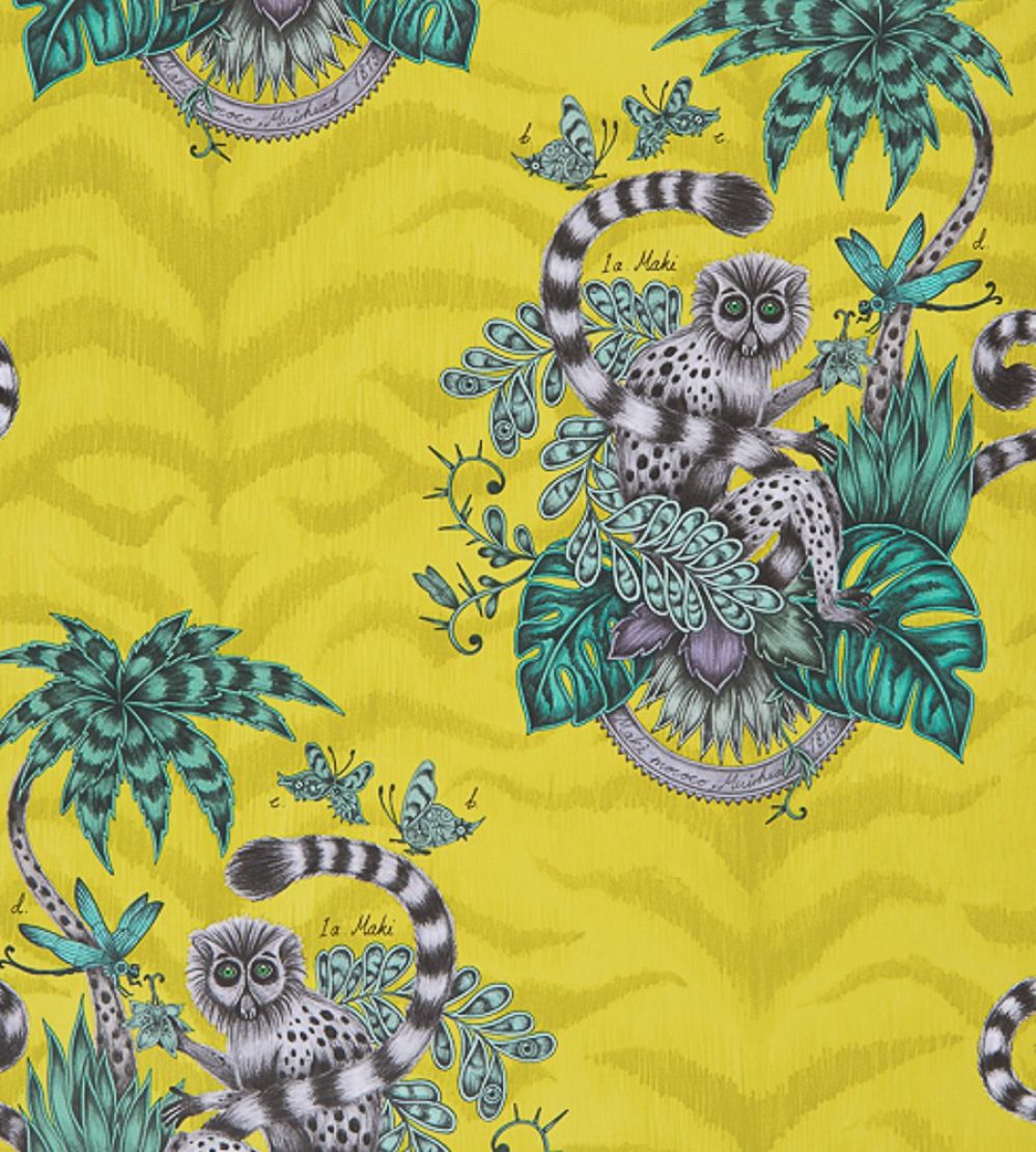 Emma J Shipley Lemur Wallpaper by Clarke & Clarke Lime
