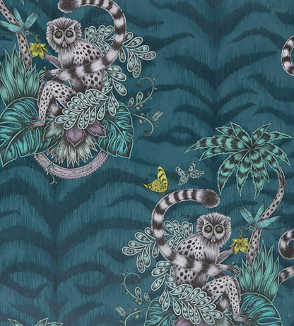Emma J Shipley Lemur Wallpaper by Clarke & Clarke Navy