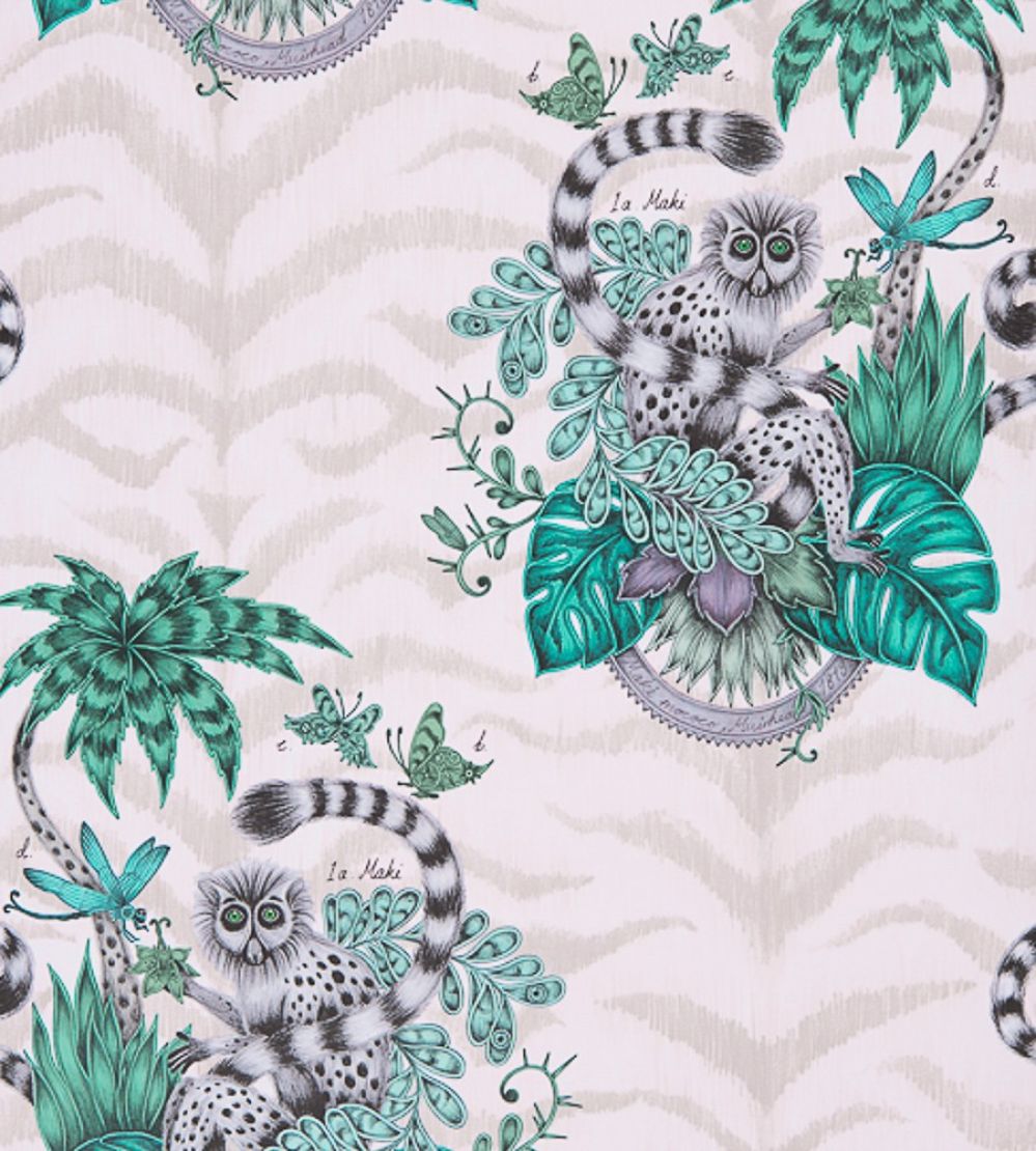 Emma J Shipley Lemur Wallpaper by Clarke & Clarke Pink