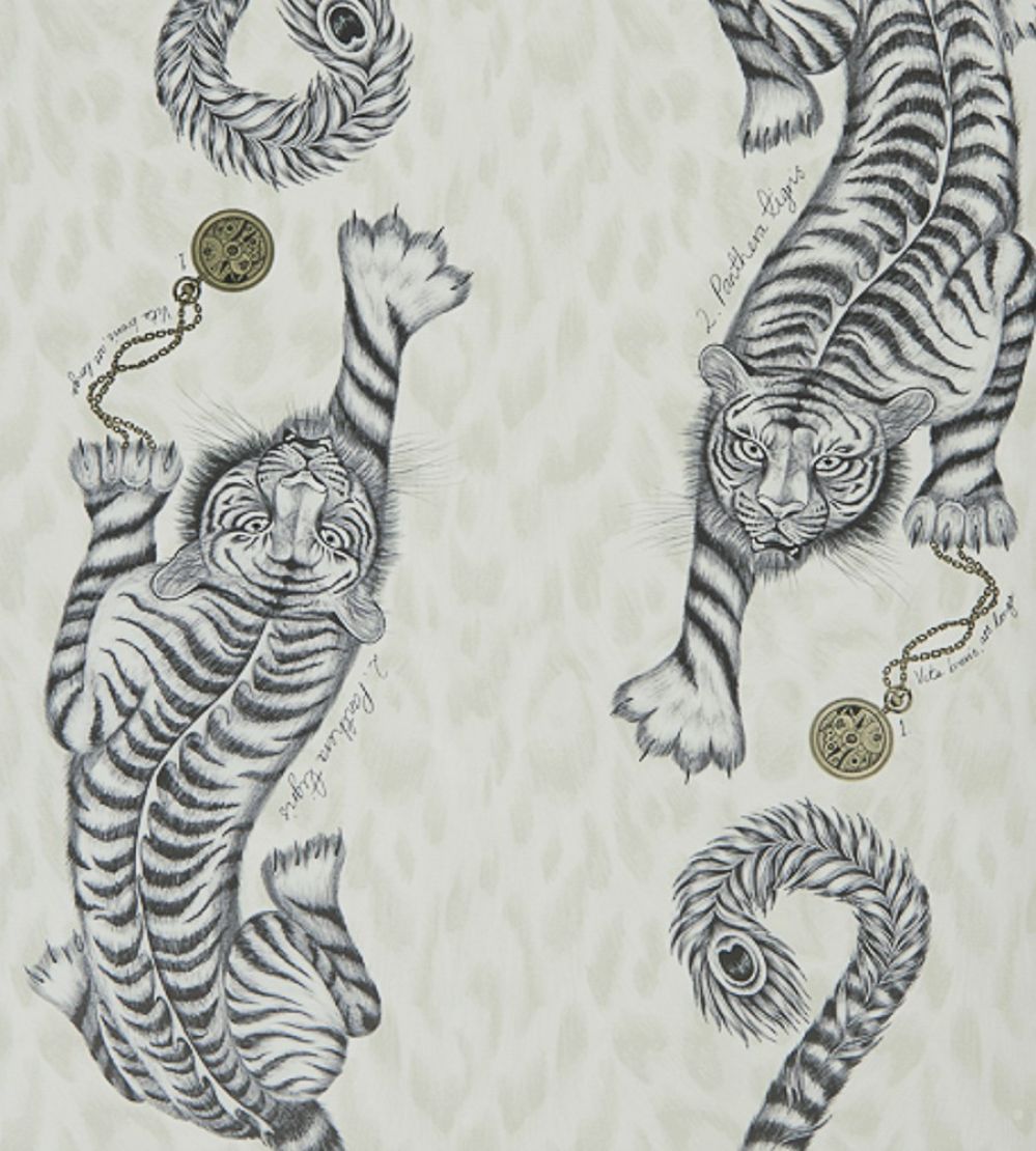 Emma J Shipley Tigris Wallpaper by Clarke & Clarke Monochrome