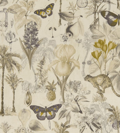 Botany Fabric by Clarke & Clarke Charcoal / Chartreuse