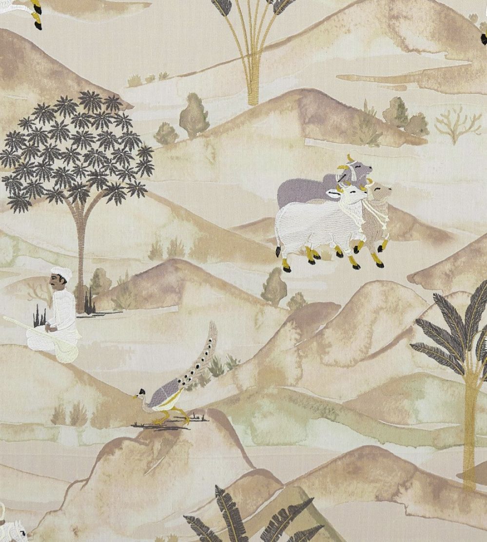 Sahara Fabric by Clarke & Clarke Charcoal/Ochre