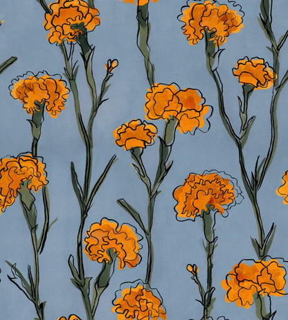Clavelitos Wallpaper by Tres Tintas Blue