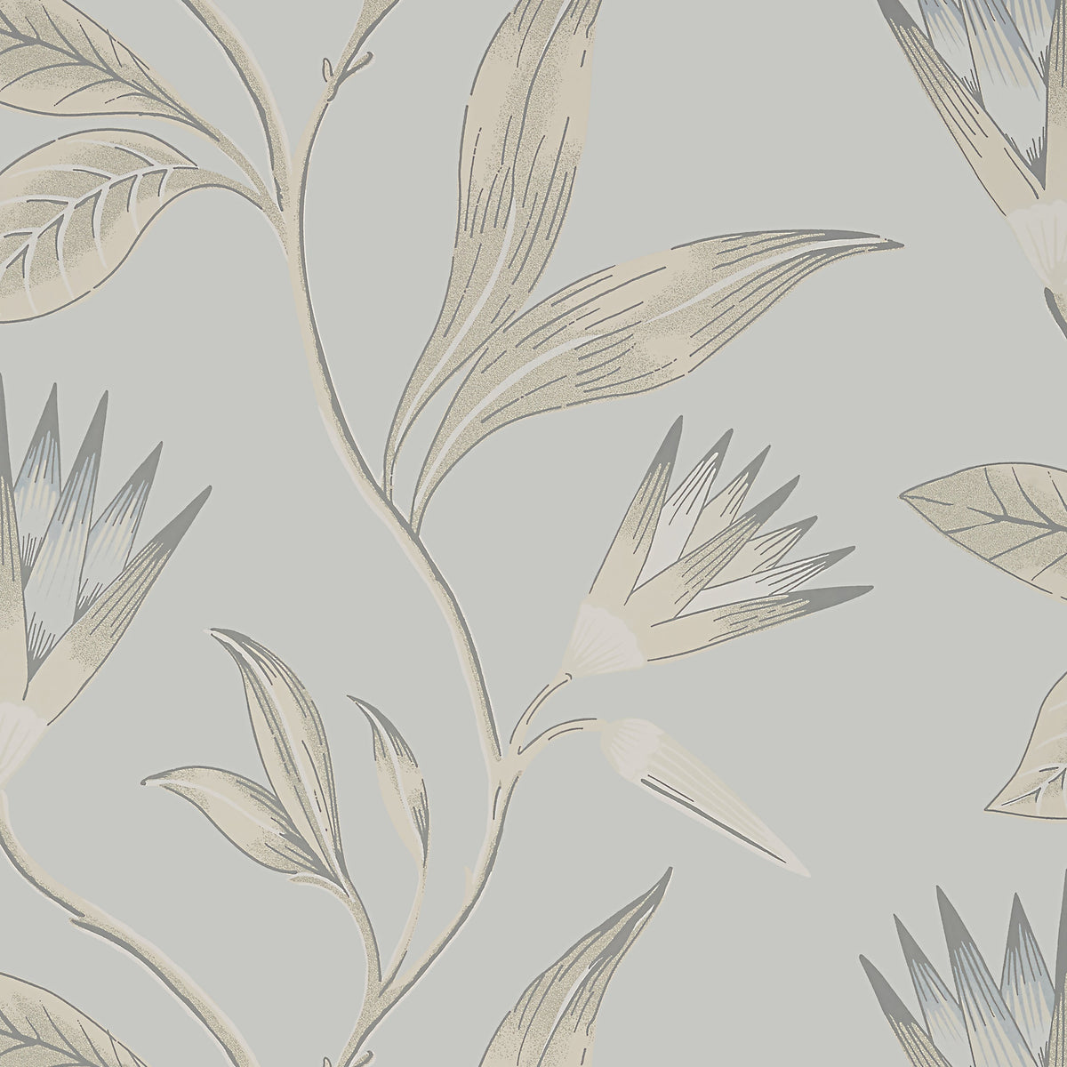 Cleo Vine Wallpaper by Anna French in Spa Blue on Grey (AT9619)