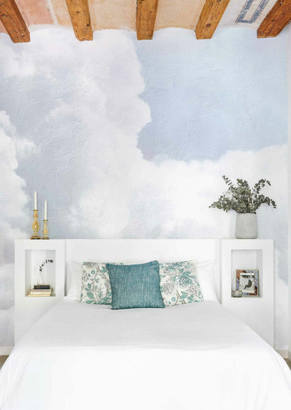 Clouds mural by Coordonné in Light Blue, shown in a styled room