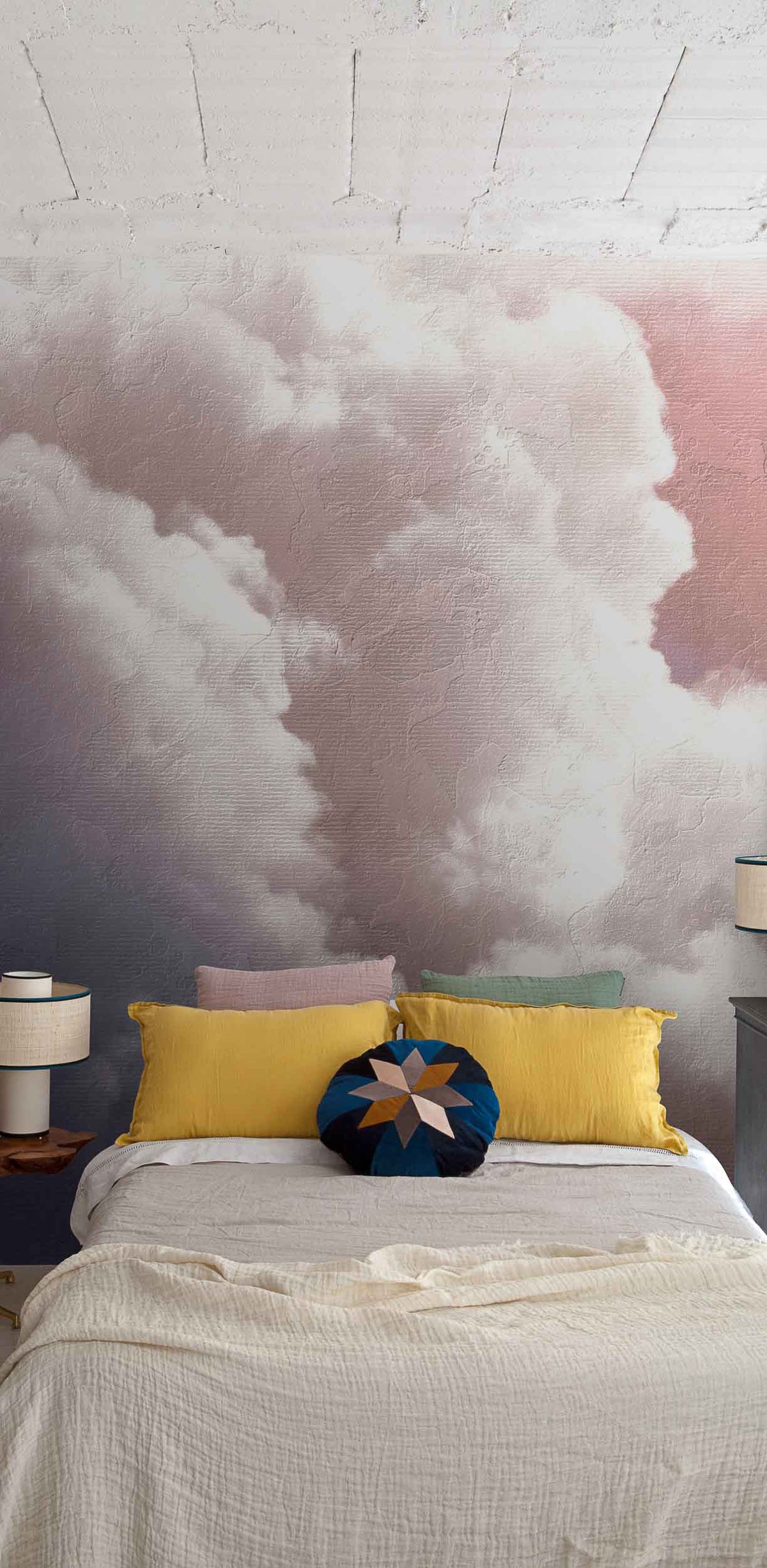 Clouds mural by Coordonné in Pink, shown in a styled room