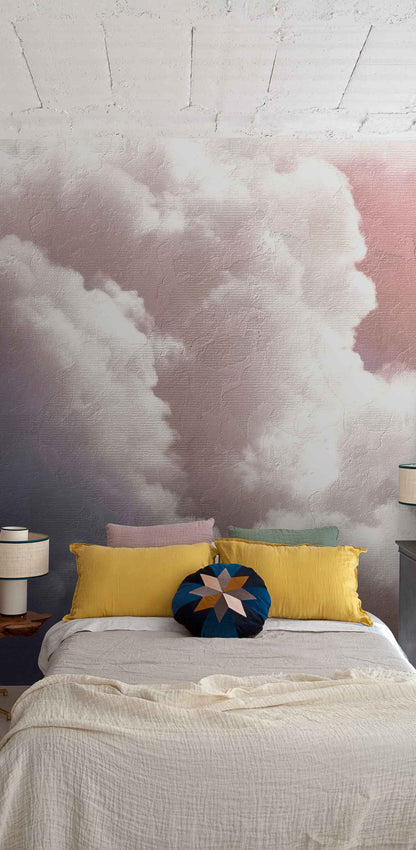 Clouds mural by Coordonné in Pink, shown in a styled room