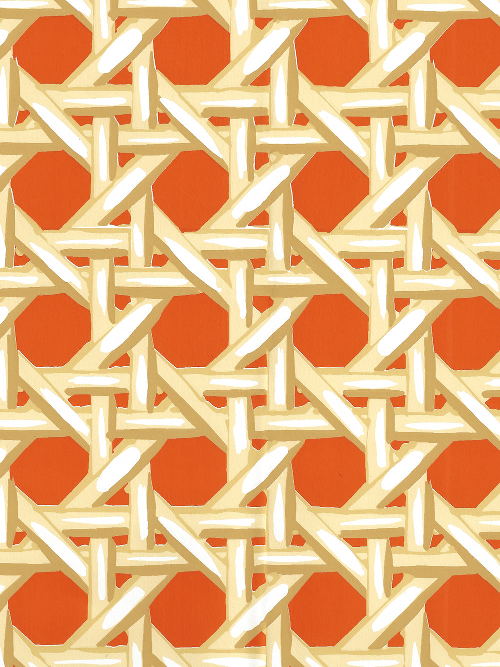 Club Cane Cream Taupe Orange wallpaper by China Seas