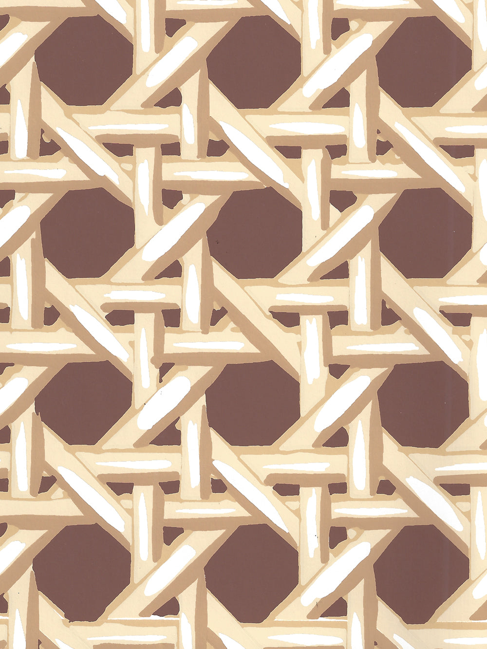 Club Cane Cream Taupe Brown wallpaper by China Seas