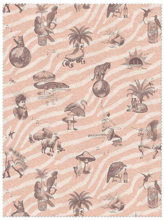 Club Tropikana Velvet Fabric by Divine Savages in Peach Melba, pattern swatch