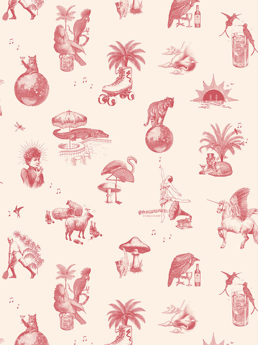 Club Tropikana Wallpaper by Divine Savages in Cherry Bomb, pattern swatch