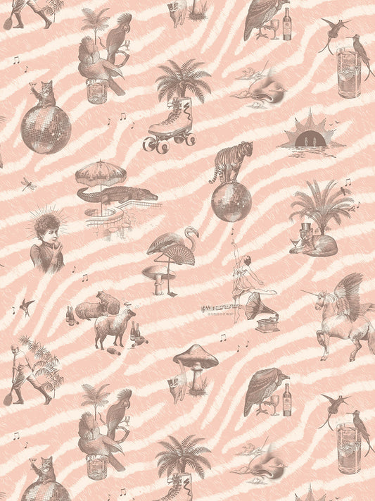 Club Tropikana Wallpaper by Divine Savages in Peach Melba, pattern swatch