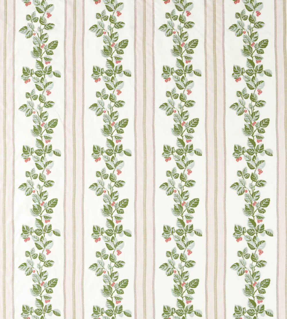 Cobnut Stripe Fabric by Sanderson Leaf Green/Berry