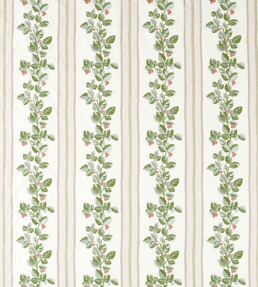 Cobnut Stripe Fabric by Sanderson Leaf Green/Berry