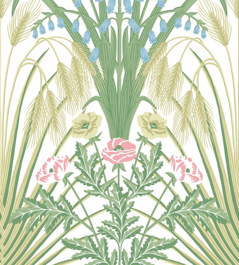 Bluebell Wallpaper by Cole & Son Spring Greens & Cerulean Sky on Cream