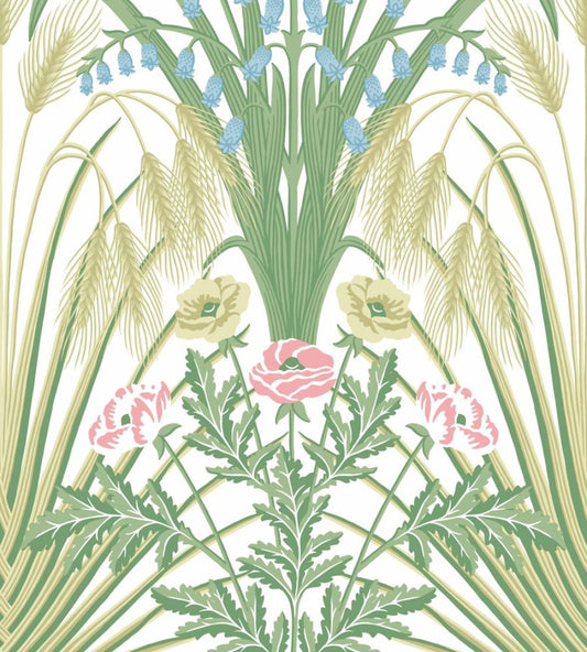 Bluebell Wallpaper by Cole & Son Spring Greens & Cerulean Sky on Cream