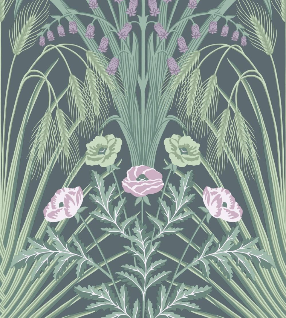 Bluebell Wallpaper by Cole & Son Sage, Mint &  Lilac on Charcoal