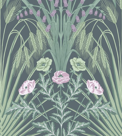 Bluebell Wallpaper by Cole & Son Sage, Mint &  Lilac on Charcoal