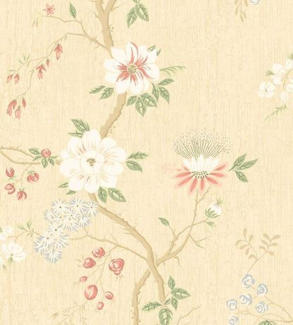 Camellia Wallpaper by Cole & Son Coral & Sage on Buttercup
