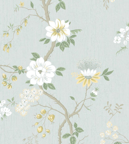 Camellia Wallpaper by Cole & Son Lemon & Sage on Print Room Blue
