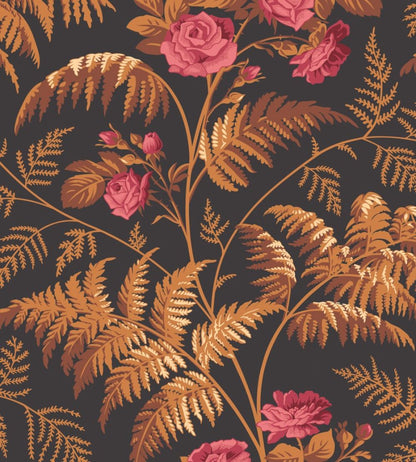 Rose Wallpaper by Cole & Son Cerise & Burnt Orange on Black