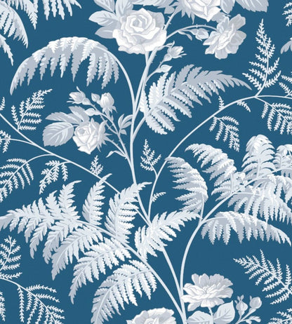 Rose Wallpaper by Cole & Son White & Ice Blue on Denim