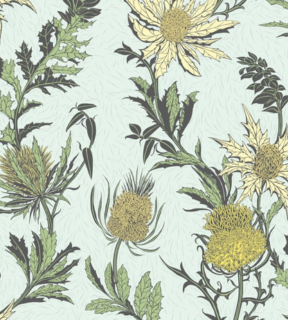 Thistle Wallpaper by Cole & Son Lemon & Olive on Duck Egg