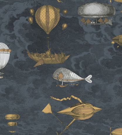 Macchine Volanti Mural by Cole & Son in Slate Blue & Metallics (1002)