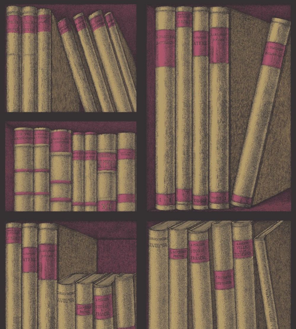 Ex Libris Wallpaper by Cole & Son Gold and Megenta