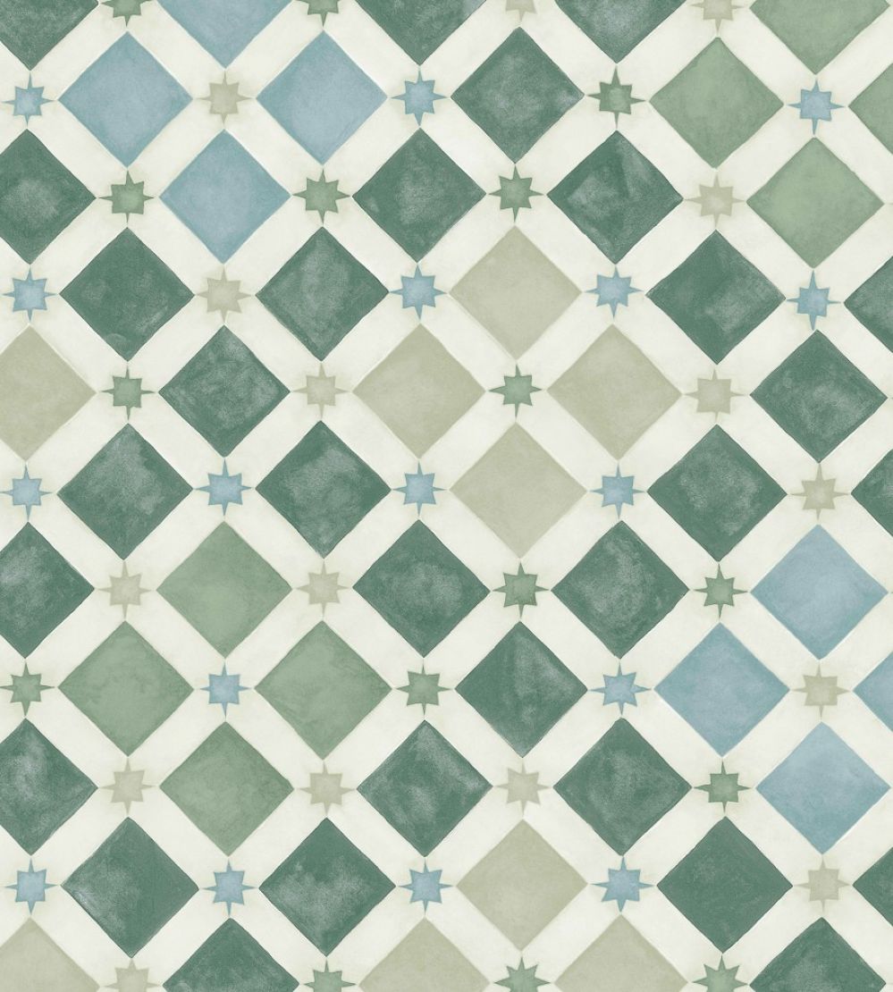 Zellige Wallpaper by Cole & Son Olive/Blue