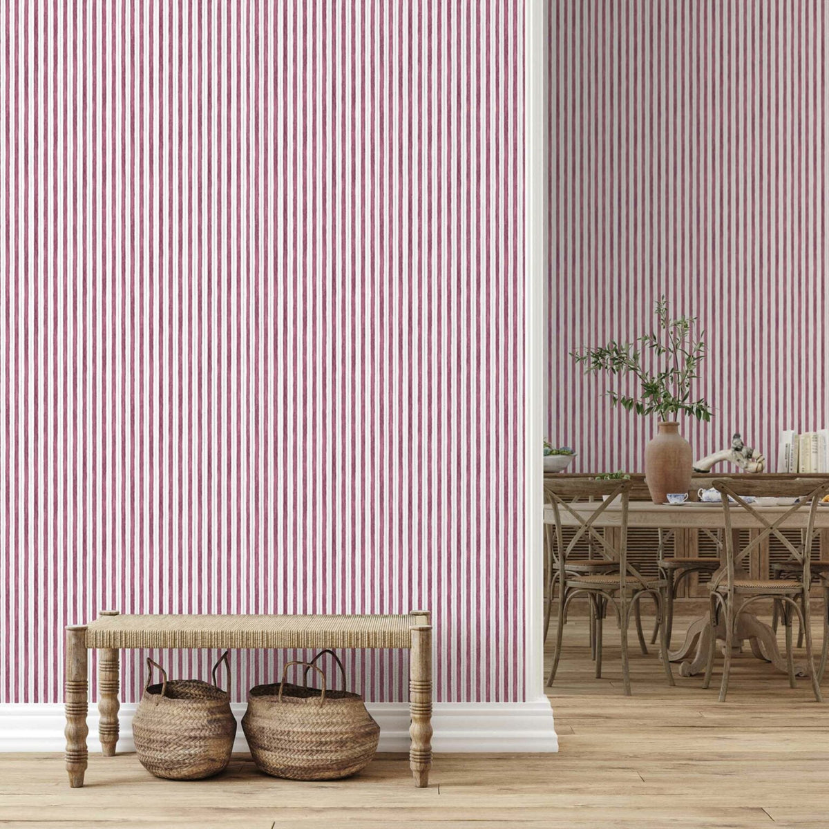 Colonial wallpaper by Coordonné in Cereza, shown in a styled room