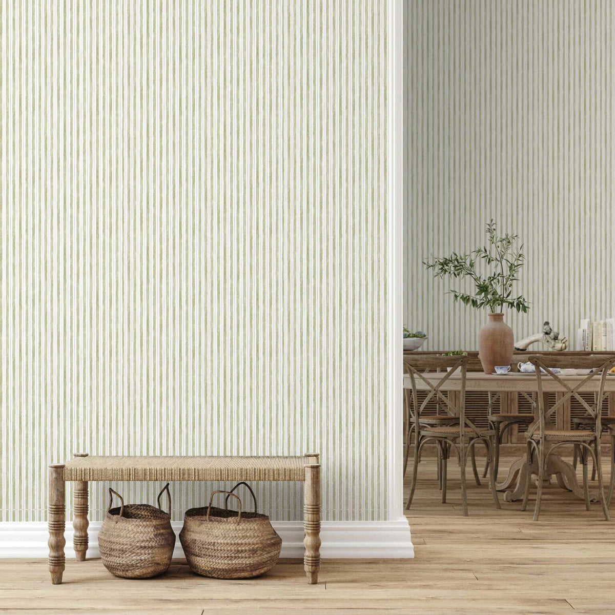 Colonial wallpaper by Coordonné in Pistacho, shown in a styled room