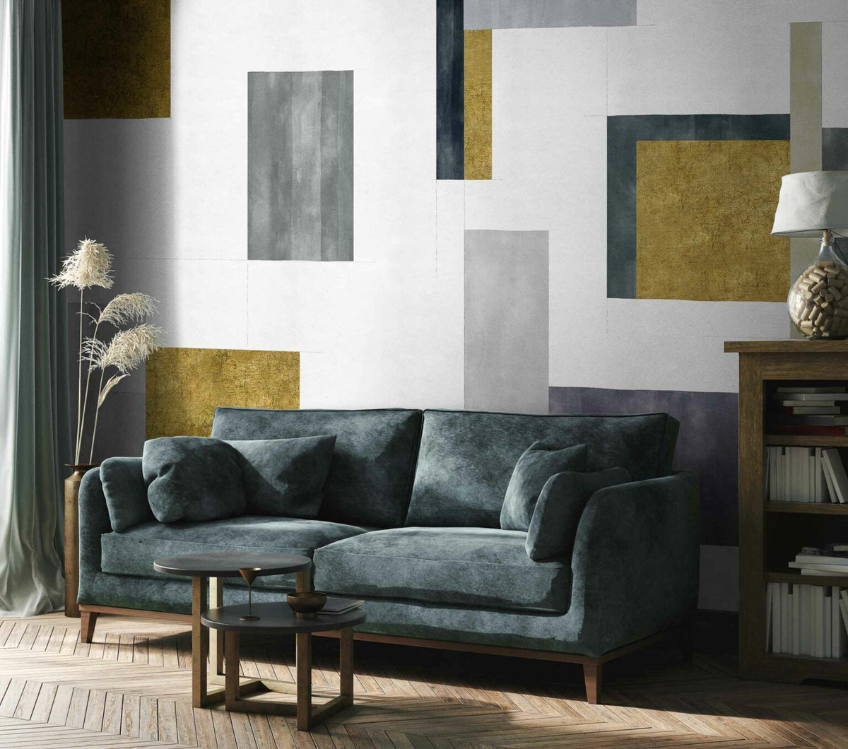 Color Study mural by Coordonné in Gold, shown in a styled room