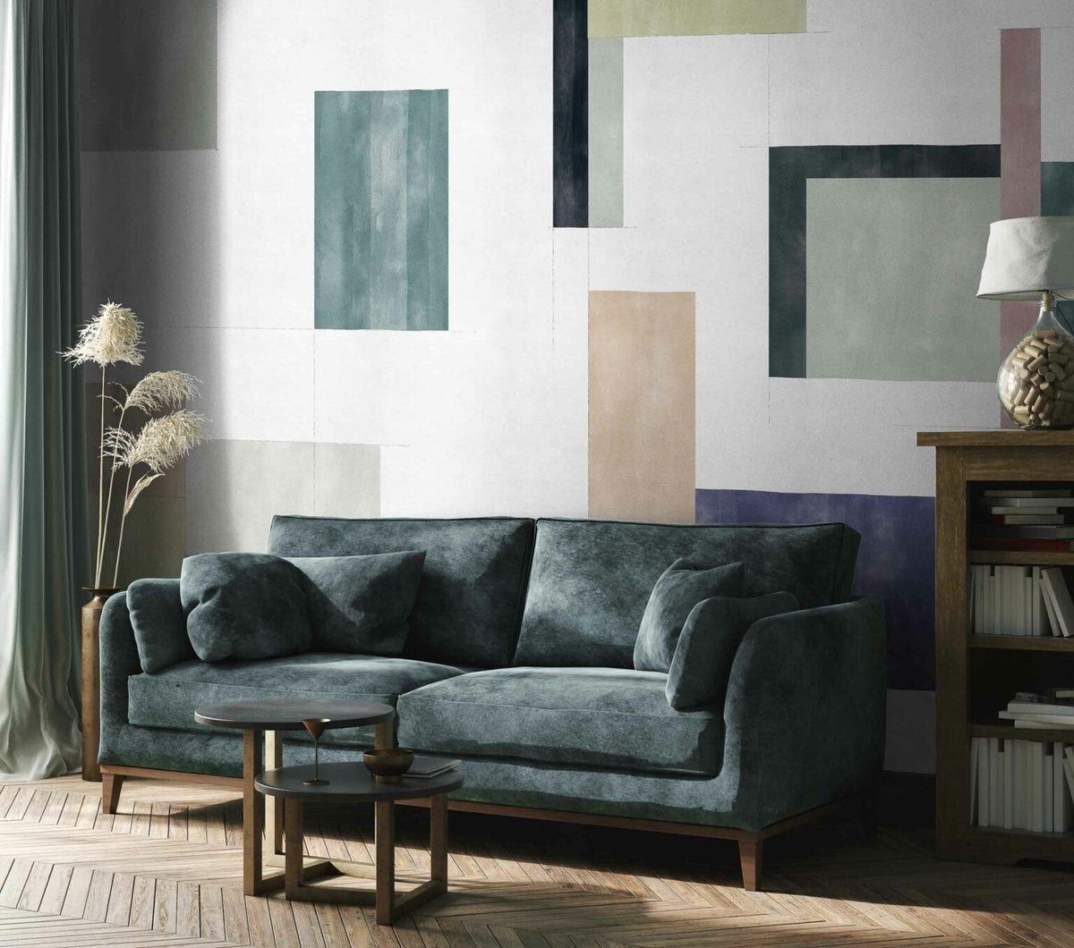 Color Study mural by Coordonné in Multi, shown in a styled room