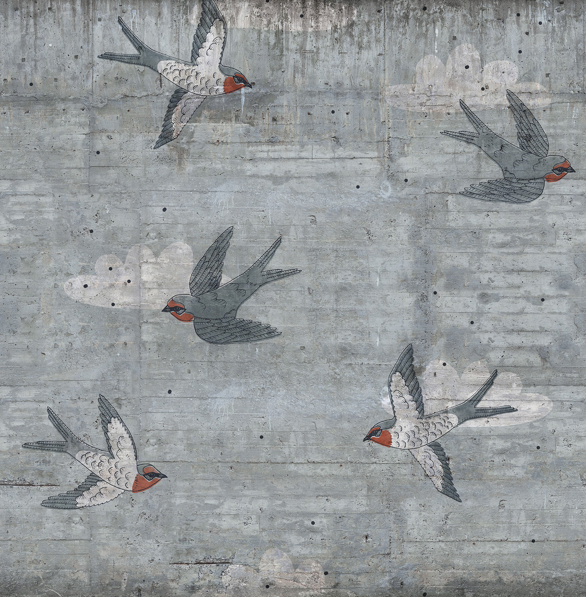 Concrete Art Swallow mural by Rebel Walls