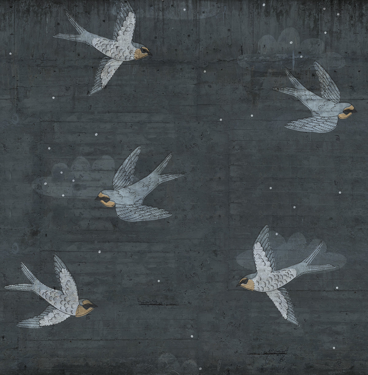 Concrete Art Night Swallow mural by Rebel Walls