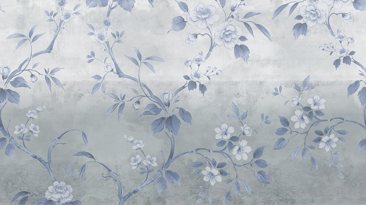 Concrete Flowers Blue mural by Rebel Walls