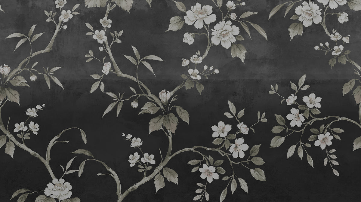 Concrete Flowers Black mural by Rebel Walls