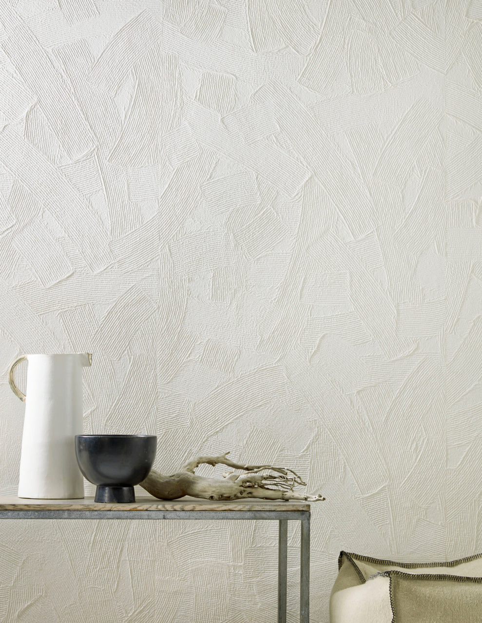 Concrete Washi Wallpaper by Phillip Jeffries in Brushing Up, shown installed in a room setting