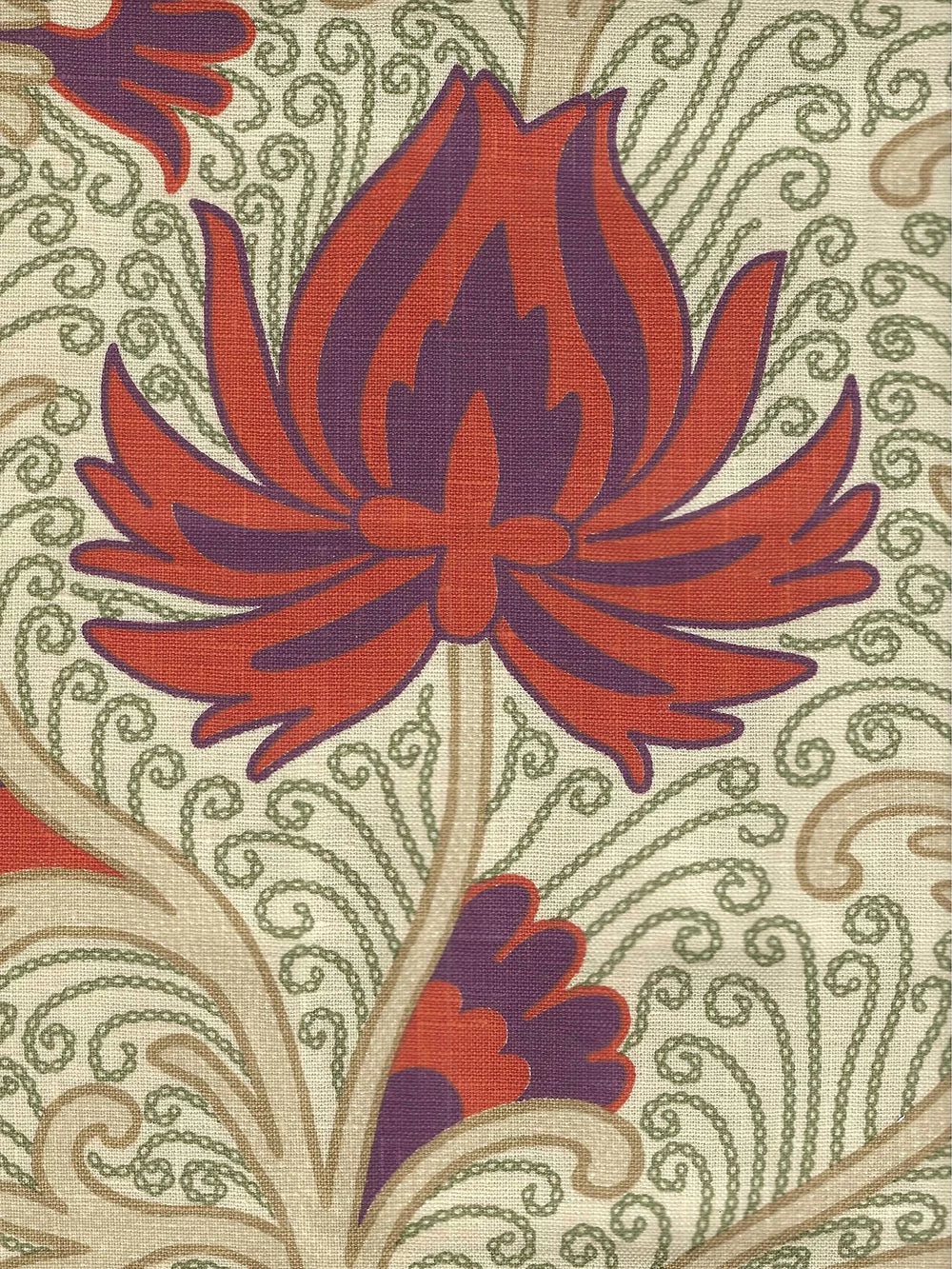 Contessa Multi Orange Eggplant Green fabric by Home Couture