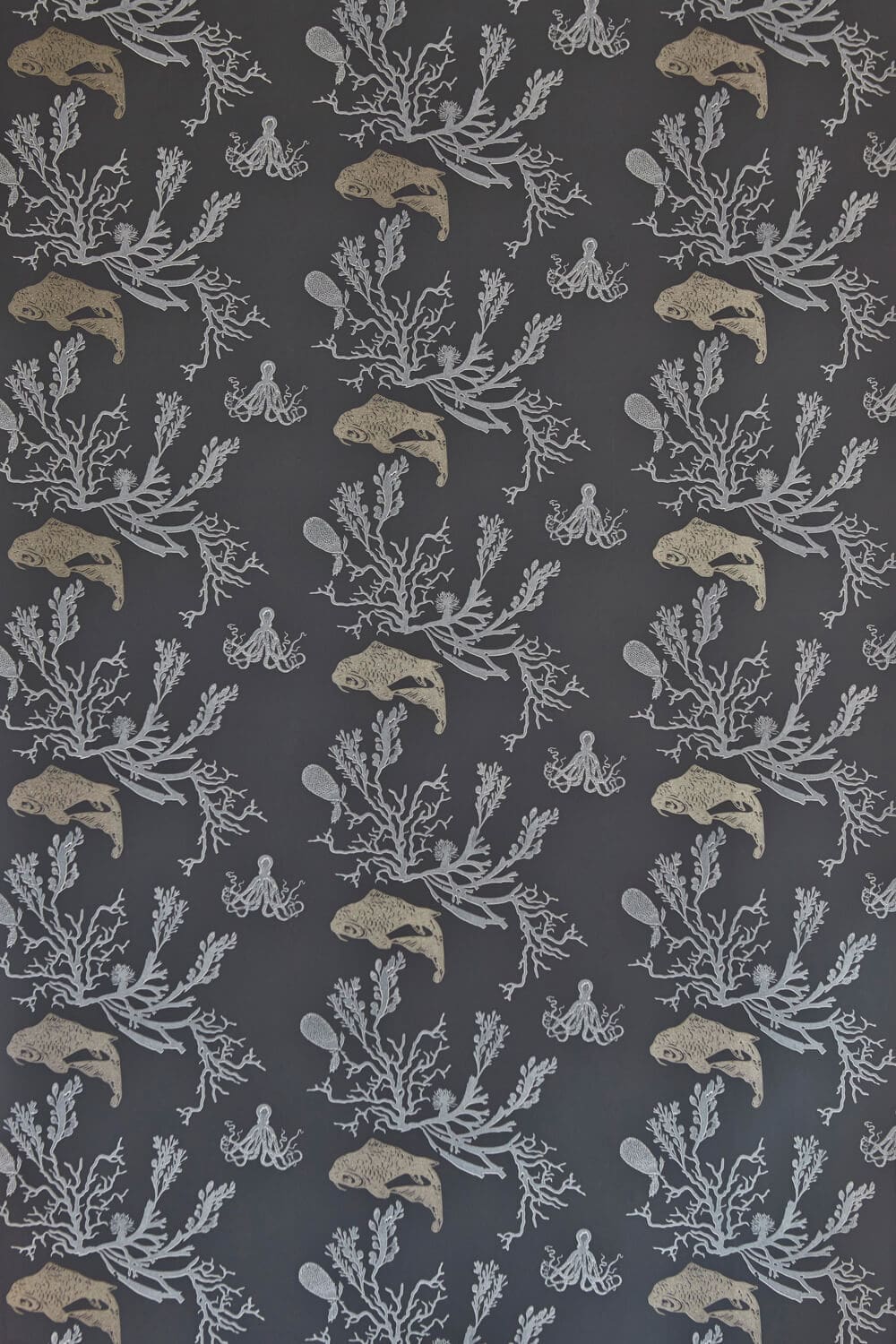 Coral Wallpaper by Barneby Gates Charcoal/Gold