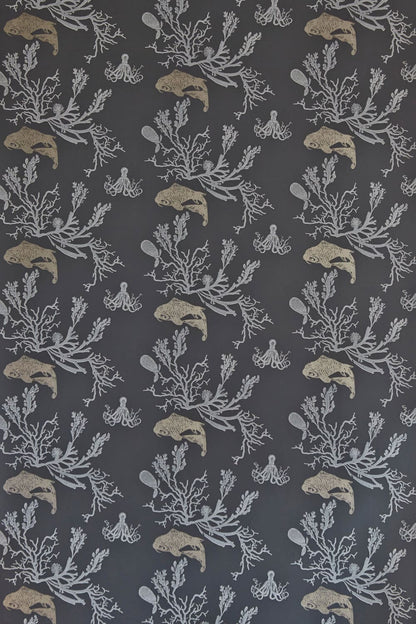 Coral Wallpaper by Barneby Gates Charcoal/Gold