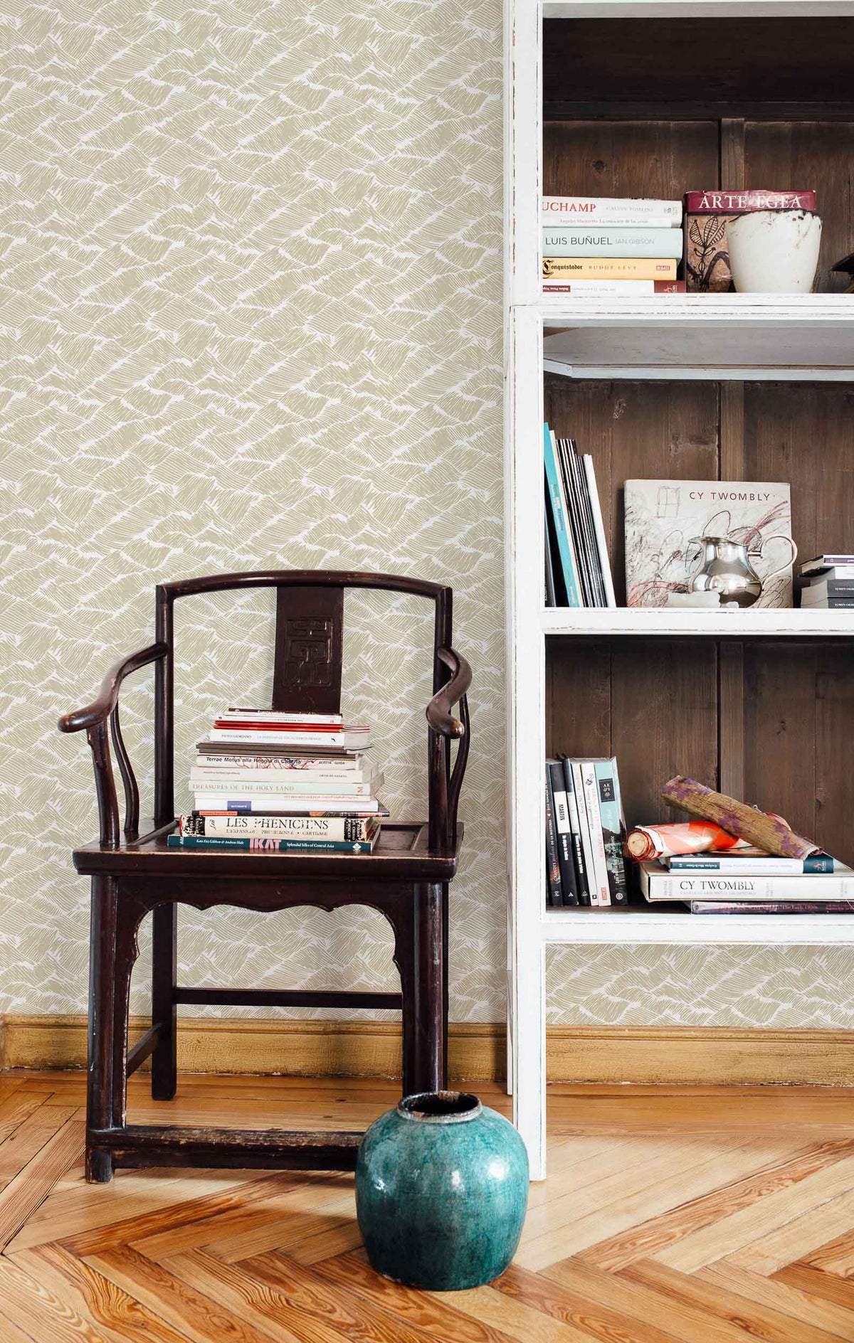 Core Auguste wallpaper by Coordonné in Gold, shown in a styled room