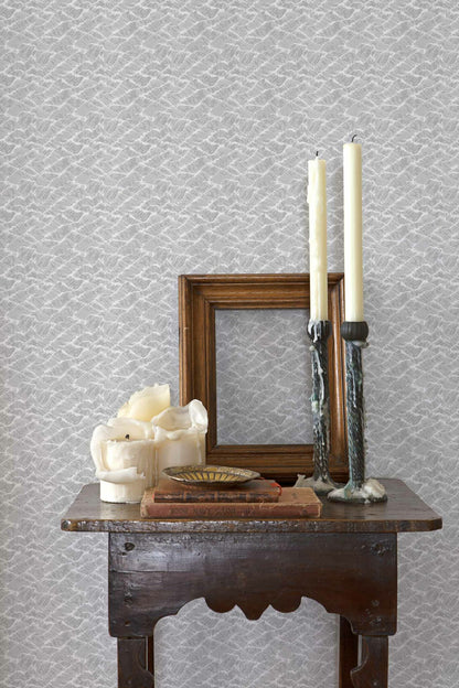 Core Auguste wallpaper by Coordonné in Silver, shown in a styled room