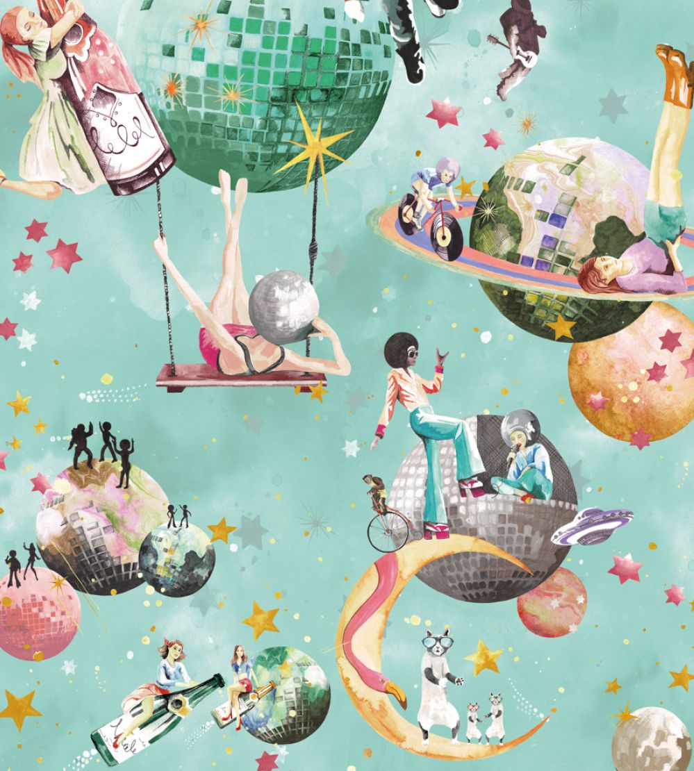 Cosmic Groove Wallpaper by Brand McKenzie Aquamarine