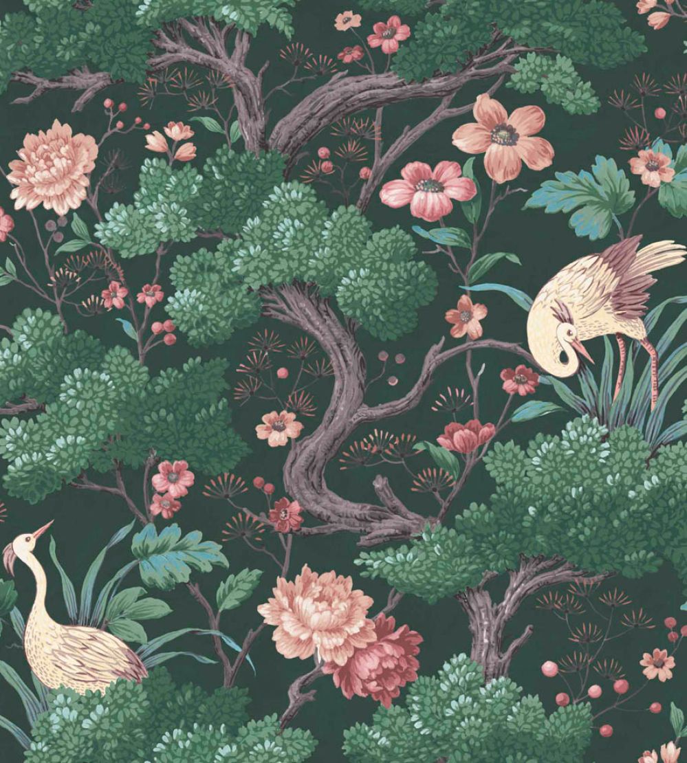 Crane Bird Wallpaper by Woodchip & Magnolia Forest Green