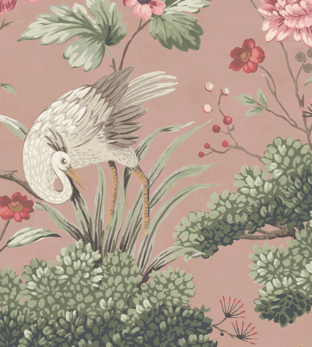 Crane Bird Wallpaper by Woodchip & Magnolia Vintage Pink