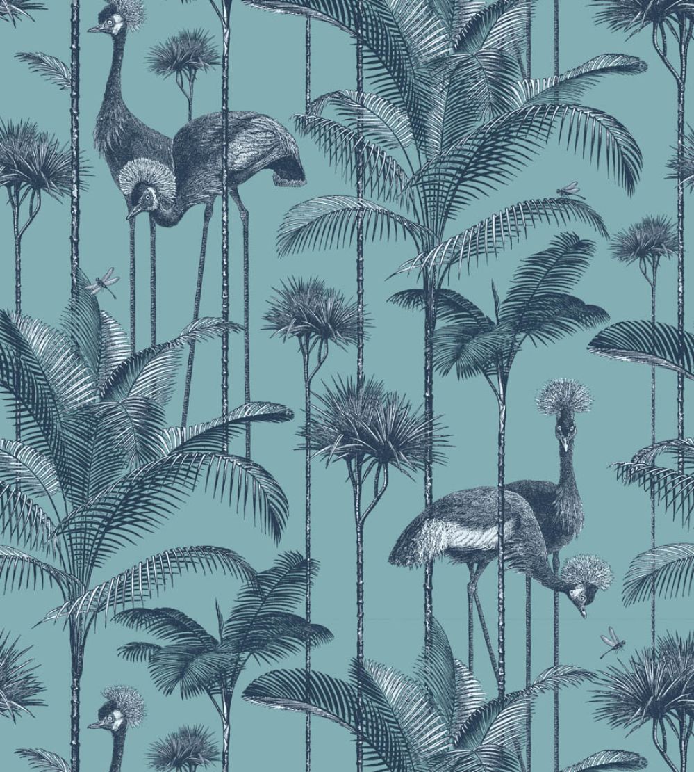 Crane Fonda Wallpaper by Divine Savages Palm Blue